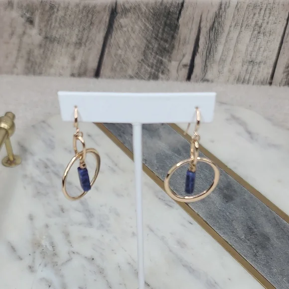 Banana Republic Lapis Lazuli/Gold Hoop Dangle Hook Earrings - Picture 3 of 17